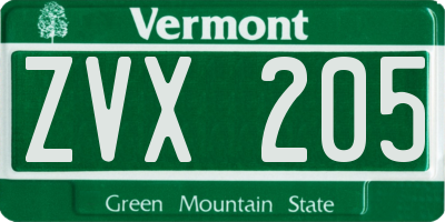 VT license plate ZVX205