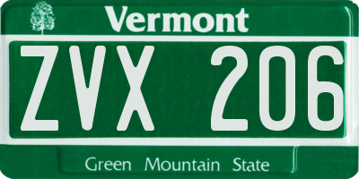 VT license plate ZVX206