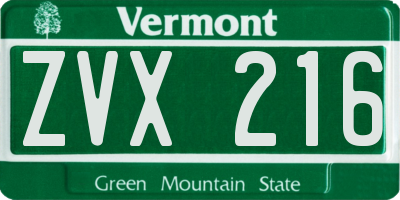 VT license plate ZVX216