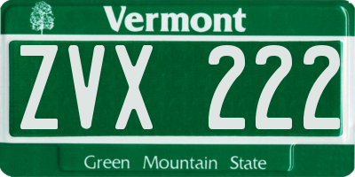 VT license plate ZVX222