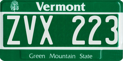 VT license plate ZVX223
