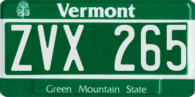 VT license plate ZVX265