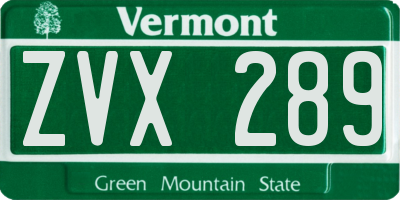 VT license plate ZVX289