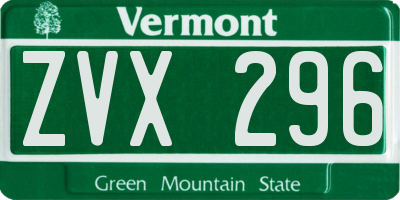 VT license plate ZVX296