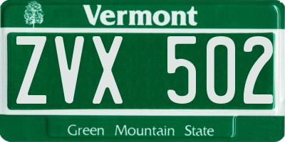 VT license plate ZVX502