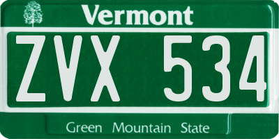 VT license plate ZVX534