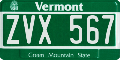 VT license plate ZVX567
