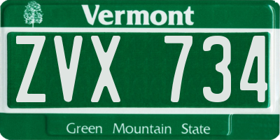 VT license plate ZVX734