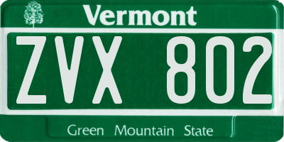 VT license plate ZVX802