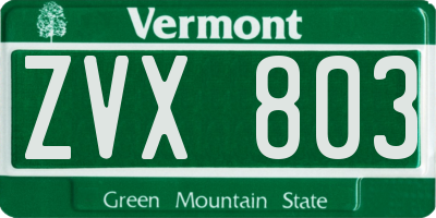VT license plate ZVX803