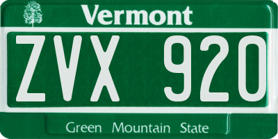 VT license plate ZVX920