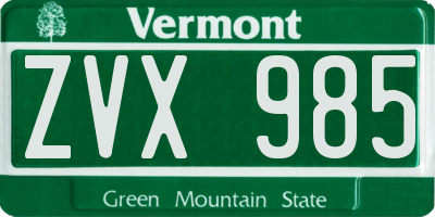 VT license plate ZVX985