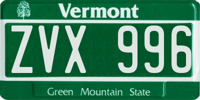 VT license plate ZVX996