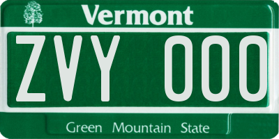 VT license plate ZVY000