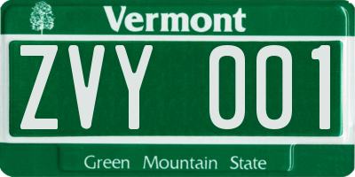 VT license plate ZVY001