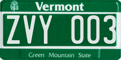VT license plate ZVY003