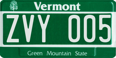 VT license plate ZVY005