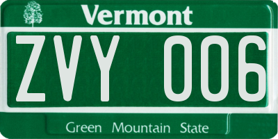 VT license plate ZVY006