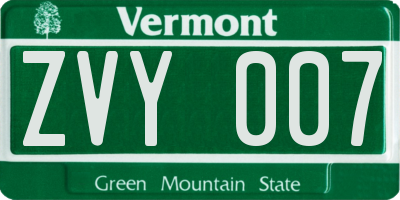 VT license plate ZVY007