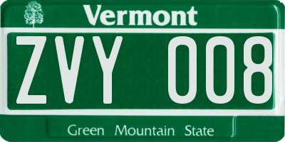 VT license plate ZVY008
