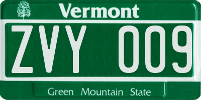 VT license plate ZVY009
