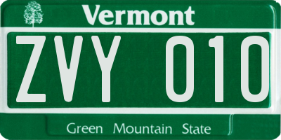 VT license plate ZVY010
