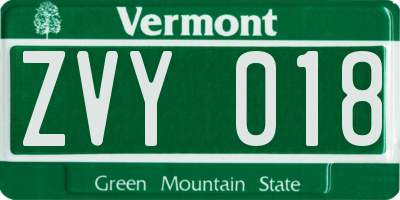 VT license plate ZVY018