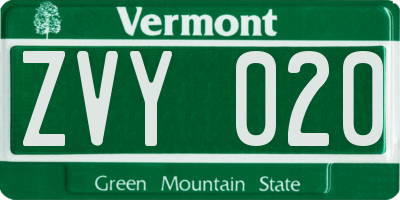 VT license plate ZVY020