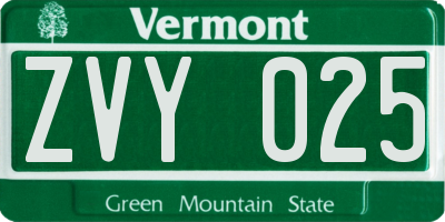 VT license plate ZVY025