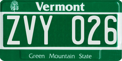 VT license plate ZVY026