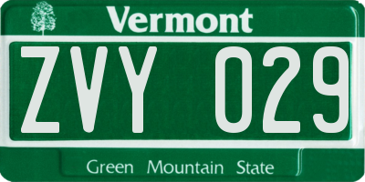 VT license plate ZVY029