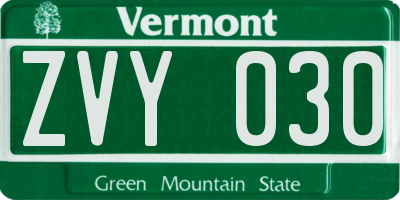 VT license plate ZVY030