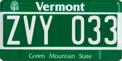 VT license plate ZVY033