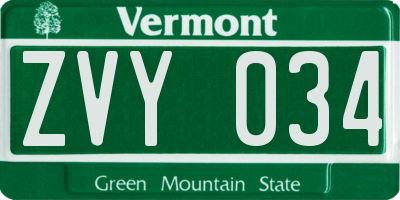 VT license plate ZVY034