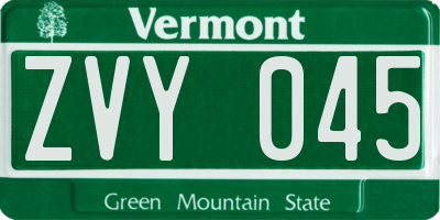 VT license plate ZVY045