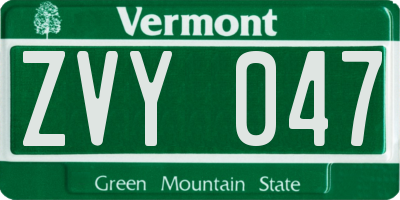 VT license plate ZVY047