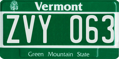 VT license plate ZVY063