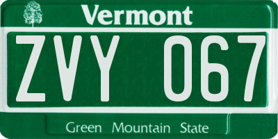 VT license plate ZVY067