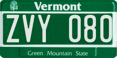 VT license plate ZVY080