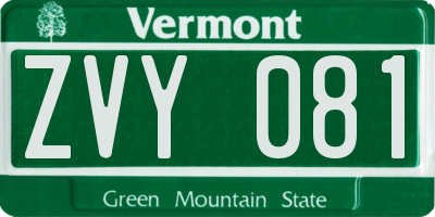 VT license plate ZVY081