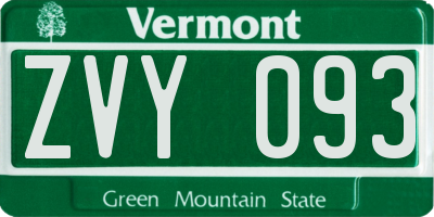 VT license plate ZVY093