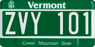 VT license plate ZVY101