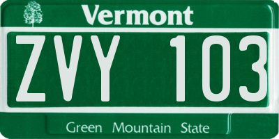 VT license plate ZVY103