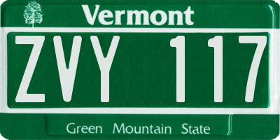 VT license plate ZVY117
