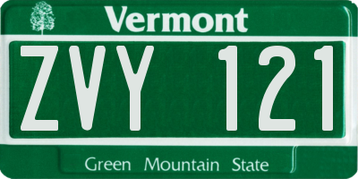 VT license plate ZVY121