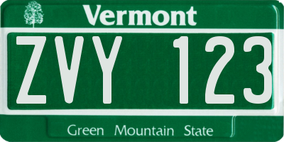 VT license plate ZVY123