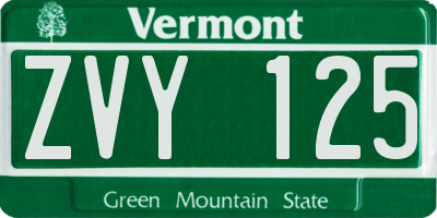 VT license plate ZVY125