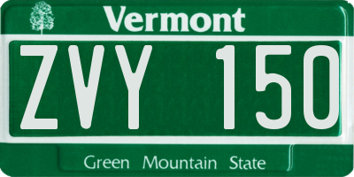 VT license plate ZVY150