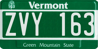 VT license plate ZVY163
