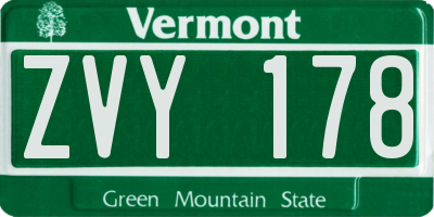 VT license plate ZVY178